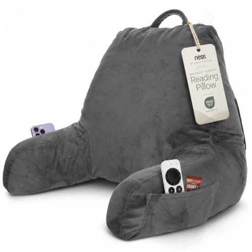 Nestl 18-Inch Reading Pillow with Memory Foam Support, Dark Grey – Bed & Couch Backrest