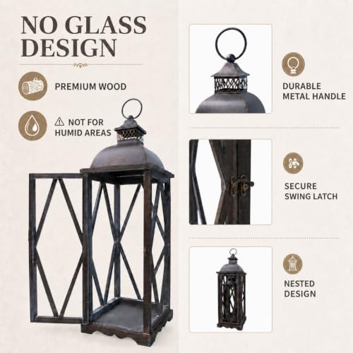 Dark Brown Farmhouse Outdoor Lanterns Set of 2 - Rustic Patio Candle Holders