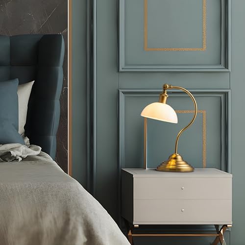 O'Bright Cordless LED Table Lamp Antique Brass-White Glass, Rechargeable, 3-Level Dimming