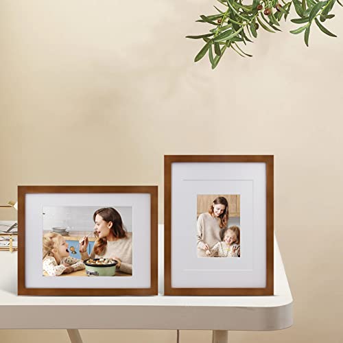 Light Brown 11x14 Solid Wood Picture Frame with Mat - Wall Mount & Tabletop Display