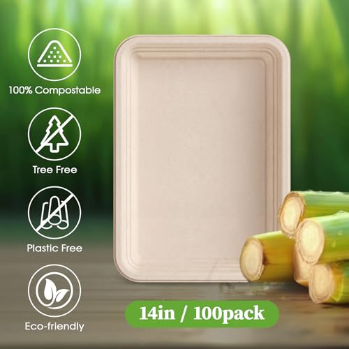 ECOLipak Nature-100pack Compostable 14-Inch Food Trays for Seafood & Large Meals