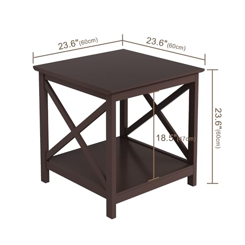 ChooChoo 24-Inch End Table with 2-Tier Storage Shelf - Espresso Variation