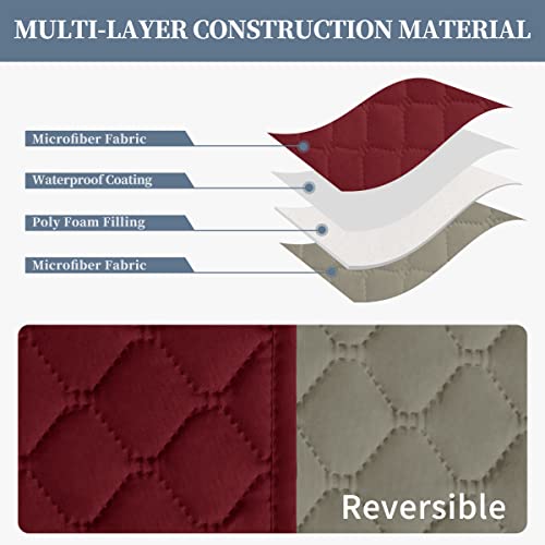 ISSUNTEX Waterproof Recliner Cover Oversized Christmas Red/Beige Reversible Furniture Protector