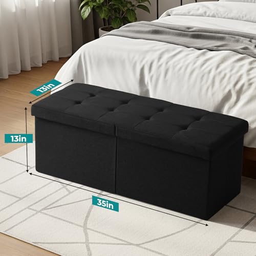 Snuvid 35-Inch Black Storage Ottoman Bench with Lid, Footrest & Shoe Organizer