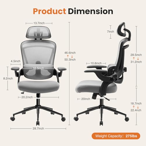 DUMOS Executive Mesh Office Chair - Classic Gray, Ergonomic Desk Chair