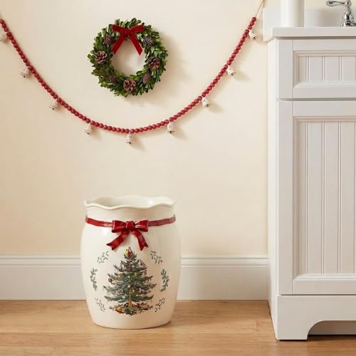 Spode Christmas Wastebasket - Holiday Decor Bathroom Trash Can
