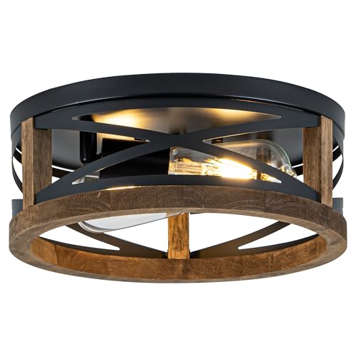 Lzglyptics Black Farmhouse Ceiling Light 2-Light Round Flush Mount Fixture