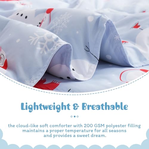 JSD Snowman Kids Comforter Set Twin Size with Pillow Sham - Blue Christmas Bedding
