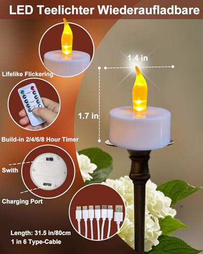Rechargeable LED Tea Lights with Remote Timer (12-Pack, Warm Yellow) – USB-C, Flameless Candles