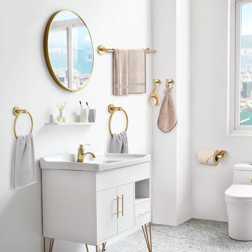 Brushed Gold Bathroom Hardware Set - 6-Piece Wall-Mounted Towel Rack & Accessories