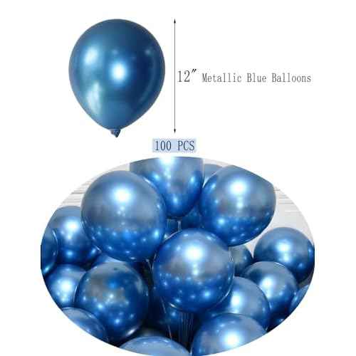 Chrome Metallic Blue Balloons 12 inch, 100 Pcs Latex Shiny Balloons for Graduation Halloween Wedding Birthday Baby Shower Christmas Party Decoration