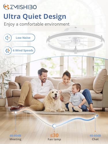 ZMISHIBO 19.7'' White Ceiling Fan with Lights Remote & App Control, Reversible DC Motor