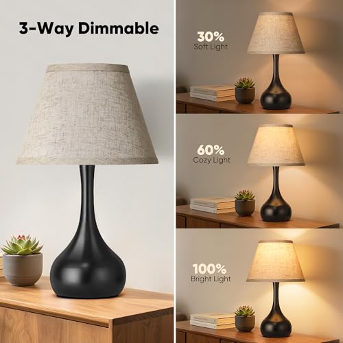PARTPHONER Black 2-Pack Touch Dimmable Bedside Table Lamps with Linen Shade