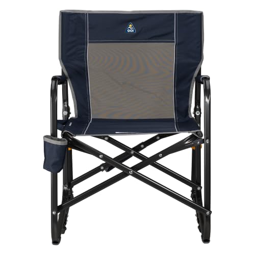 GCI Outdoor Freestyle Rocker Camping Chair - Indigo Blue, Portable Folding Rocking Chair with Drink Holder & Durable Armrests