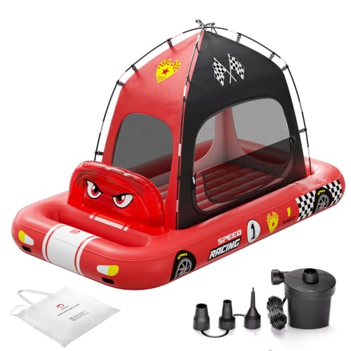 Red Race Car Inflatable Toddler Travel Bed with Tent & Fast Pump