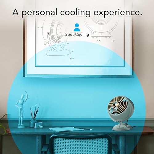 Vornado VFAN Mini Classic Vintage Metal Desk Fan - 2-Speed, Adjustable Tilt, Portable Green