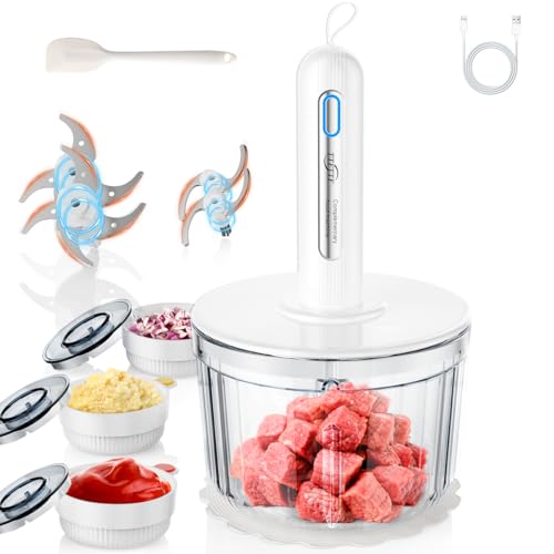 Cordless Food Processor with 4 Blades & 8-Cup Bowl - Compact Kitchen Chopper & Meat Grinder