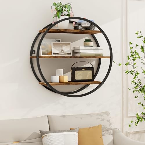 Circular 3-Tier Wall Shelf - Modern Metal Frame & Wood Storage Decor (Variation: Circular)