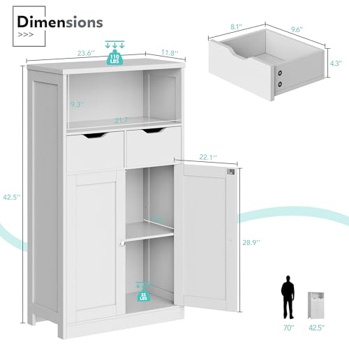 Vongrasig White Bathroom Storage Cabinet - 42.5" Freestanding Tall Floor Cabinet