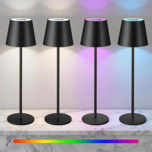 4 Pack Cordless Rechargeable Table Lamps with RGB Colors & Dimmable Warm White
