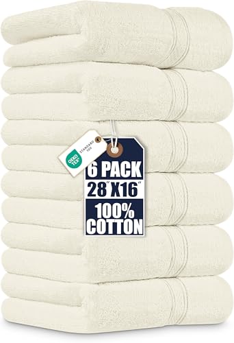 6 Pack Ivory Hand Towels 16x28 Inch 600 GSM Cotton – Absorbent & Luxurious