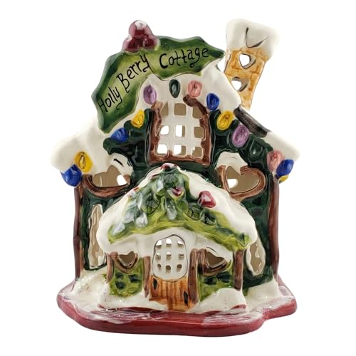 Blue Sky Clayworks Holly Berry Ceramic Candle House with Tea Light Holder