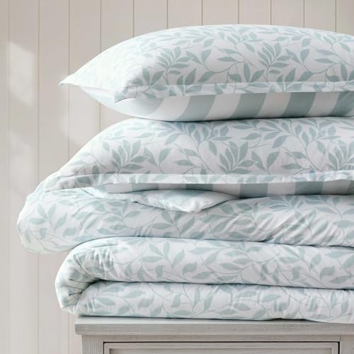 Martha Stewart Queen Comforter Set with Shams - Copper Vines Blue Reversible Cotton Bedding