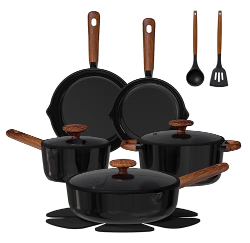 CAROTE 14Pcs Pots and Pans Set Non Stick, Cookware Sets Induction Cookware Granite Cooking Set with Frying Pans, Saucepans, Saute Pan, Extra Large Casserole