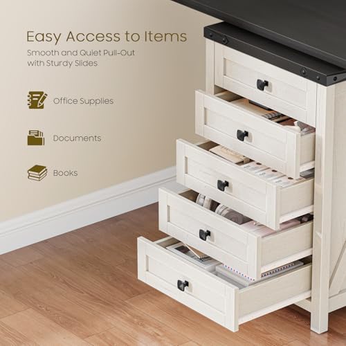Farmhouse Style 5-Drawer Small File Cabinet - Rustic White & Black, 15.75 x 18.11 x 27.76 inches