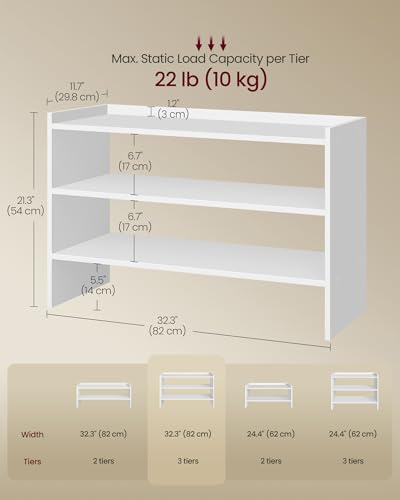 VASAGLE 3-Tier Shoe Rack for Closet, Stackable Organizer Shelf