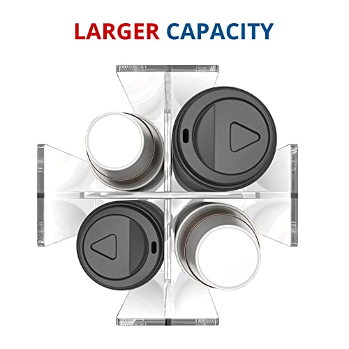 Clear Rotating Cup and Lid Holder Organizer, 4 Compartments for Coffee Station