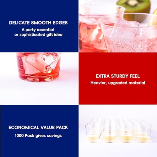 JOLLY CHEF 1000 Pack 1 oz Clear Disposable Plastic Shot Glasses - Tasting Cups