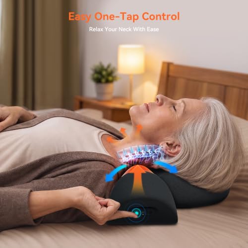Black 3-in-1 Cordless Neck Massager Pillow with Heat Vibration & Traction