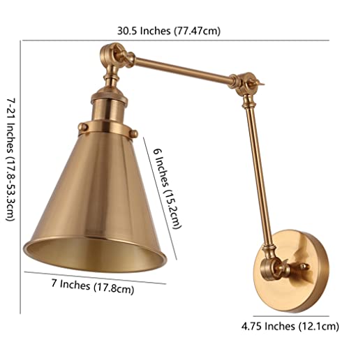 Wall Sconce Set of 2 - 7-Inch Brass Gold Adjustable Wall Lights