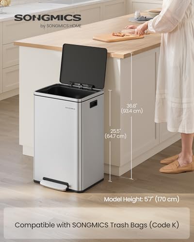 Stainless Steel 13 Gallon Trash Can with Soft-Close Lid - Silver, SONGMICS