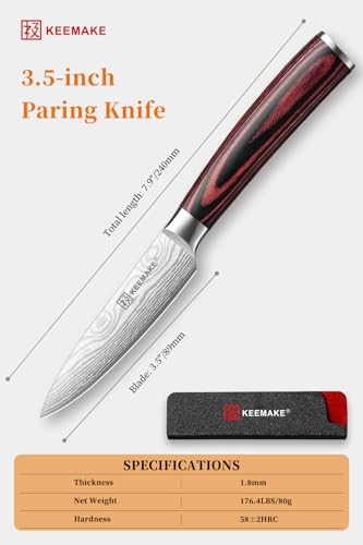 KEEMAKE 3.5 Inch Paring Knife - Ultra Sharp Small Fruit & Vegetable Knife