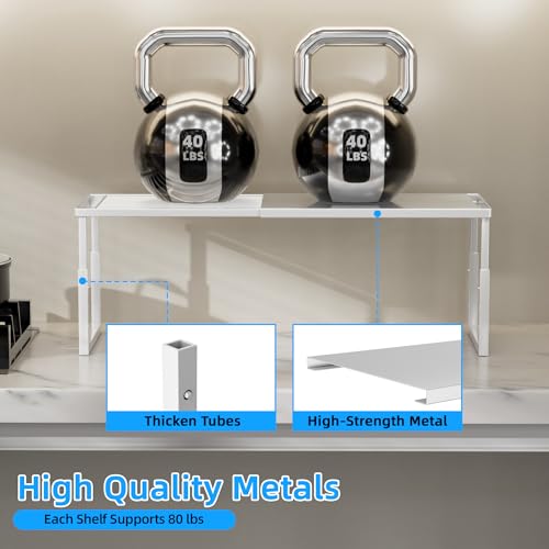Hofususer White Stackable Kitchen Shelf Organizer 2 Pack - Heavy Duty, Adjustable, Rust-Resistant Cabinets