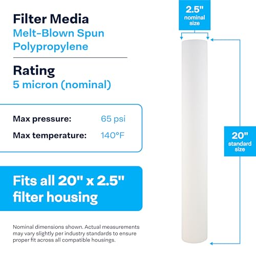 20 Pack 5 Micron Sediment Water Filter Cartridge 20x2.5 inches