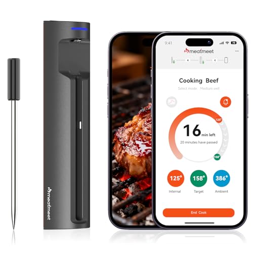 Pro Wireless Meat Thermometer with Remote App Monitoring - Waterproof Probe, Wi-Fi & Bluetooth