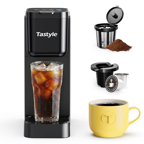 Tastyle Classic Black Single Serve Coffee Maker with 16 Oz Brew & Ice Function