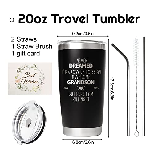 Grandson Travel Tumbler 20oz Stainless Steel Insulated Cup Gift for Men & Women
