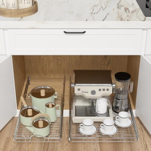 15x21 Inch Pull Out Cabinet Organizer with 1 Tier - Kitchen & Bathroom Storage