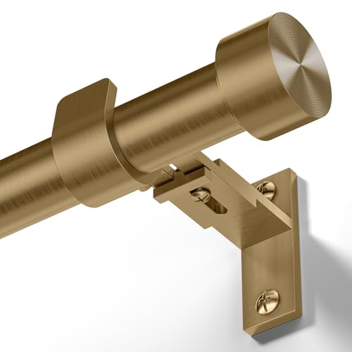Wolistsa Heavy Duty Antique Brass Curtain Rod 36-184 Inch Warm Gold - Single Pack, Adjustable & Seamless