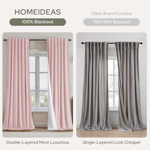 Pink Velvet Blackout Curtains - 2 Panels, 52"W x 84"L, Room Darkening