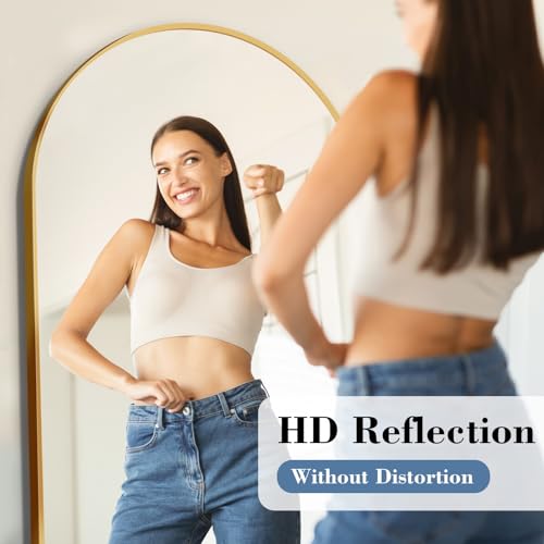 DUMOS Gold Arched Full Length Mirror with Stand - 65x24 Inch Full Body Floor Mirror