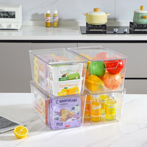 Large 12 Pack Clear Storage Bins with Lids - 7 Quart Pantry Organizers