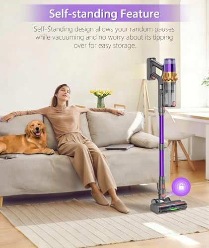 Cordless Vacuum Cleaner V10 55KPa Anti-Tangle Stick Vac Purple Gold