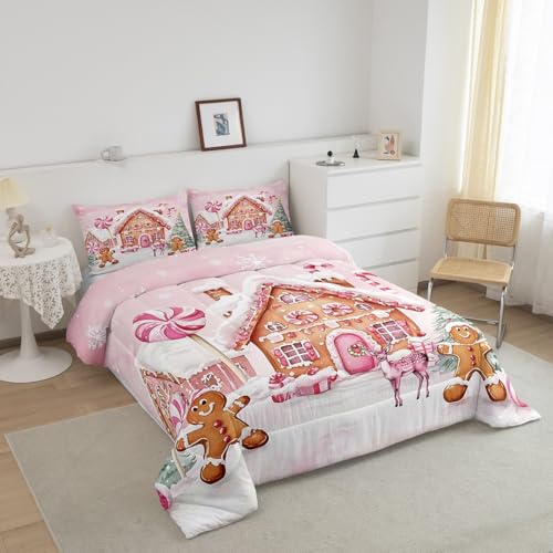 Manfei Multi 05 Full Gingerbread Comforter Set - 79x90 with 2 Pillowcases, Kids Xmas Bedding