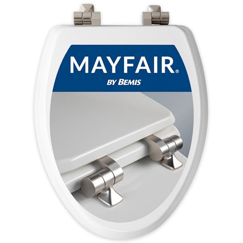 Mayfair Bennett Elongated Toilet Seat with Brushed Nickel Hinges, Slow Close, Easy Install, White