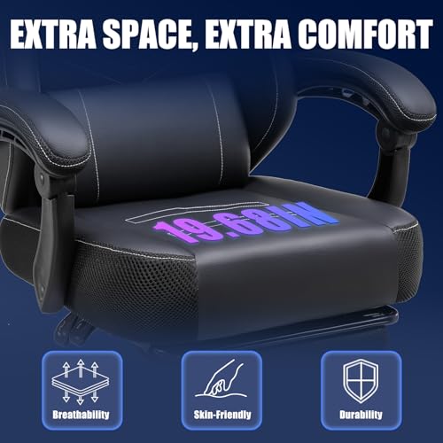 GTPLAYER Gaming Chair with Footrest - Black Dark Black Recliner Ergonomic High Back